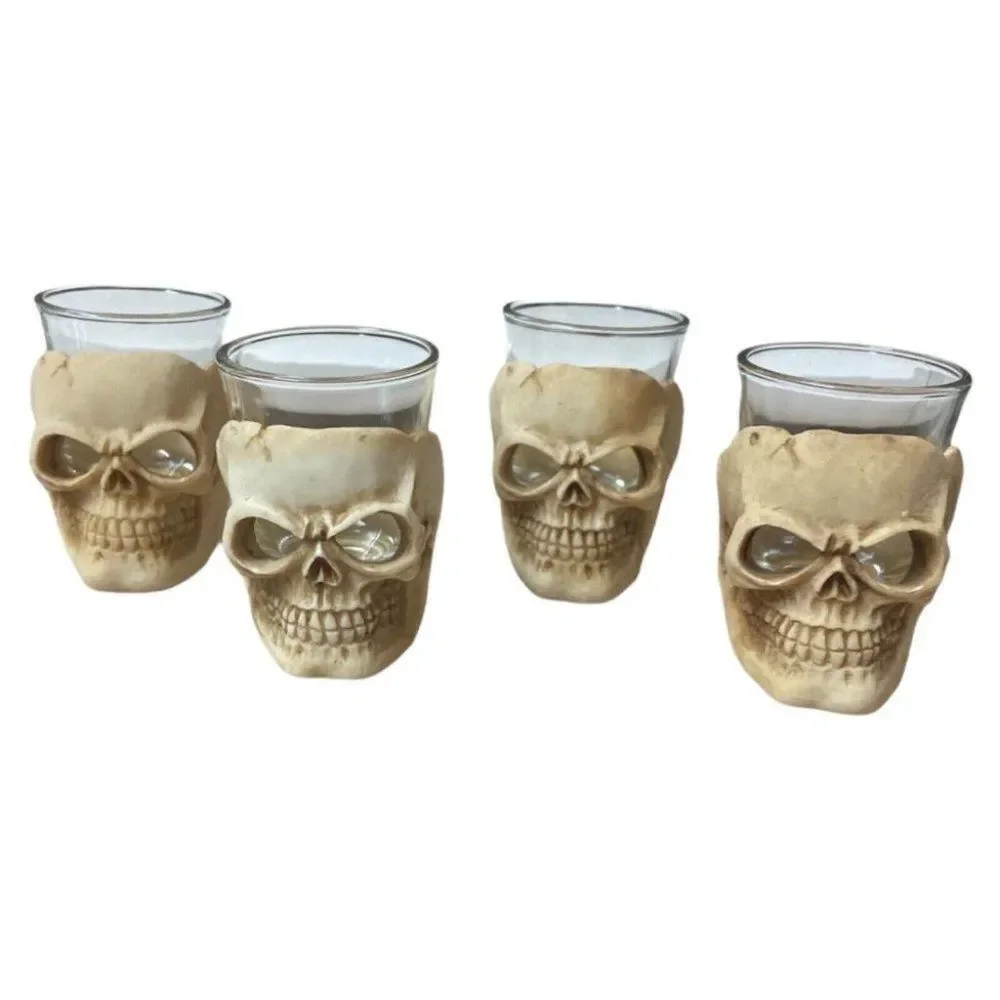 Spooky Nights Halloween Skull Shot Glasses Set of 4 Skeleton Oddity‎ Bone
